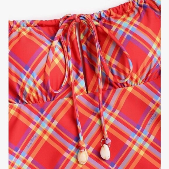 RED BLAID ONE-PIECE SWIMSUIT SIZE S - Picture 2 of 3